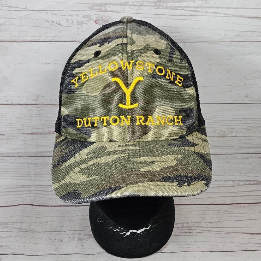 Yellowstone Dutton Ranch Trucker Hat Men's Adjustable Camo Black Y Logo TV Show